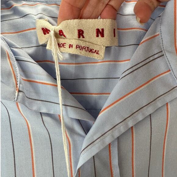 NWT Marni Camicia Organic Striped Cotton Poplin Iris Blue Collared Shirt 42 / 10 - Picture 12 of 16